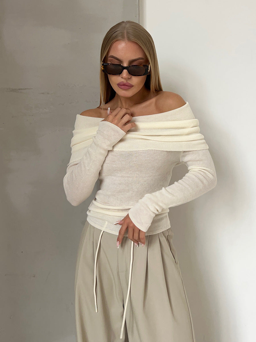 Winter Sexy Slim-fit Cashmere Off-neck Long Sleeve Bottoming Sweater