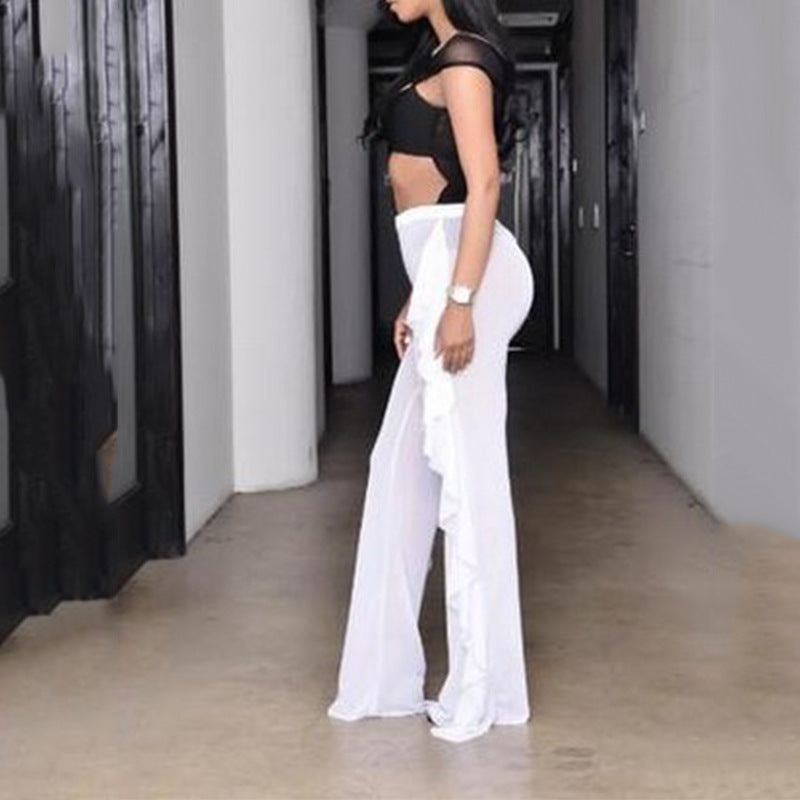 Mesh Ruffled Wide Leg Pants