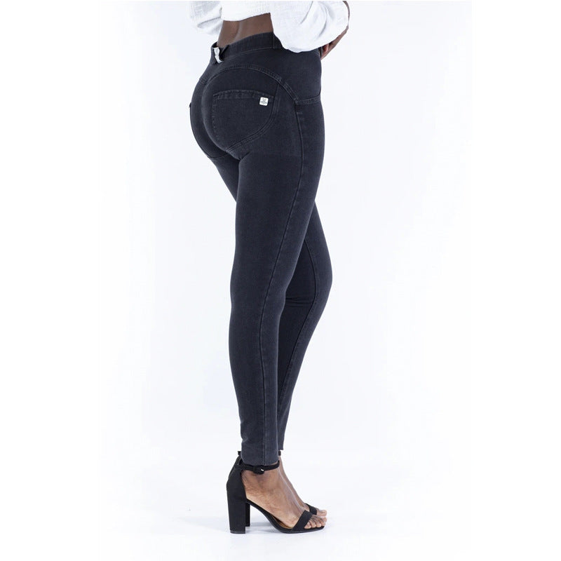 Love Hip Shaping Yoga Pants Mid-Waist Denim Pants Four-Way Stretch