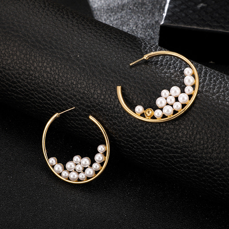 Earrings New Style Pearl Big Circle Earrings Trendy Fashion Exaggerated Pearl Earrings Women Factory Direct Sales