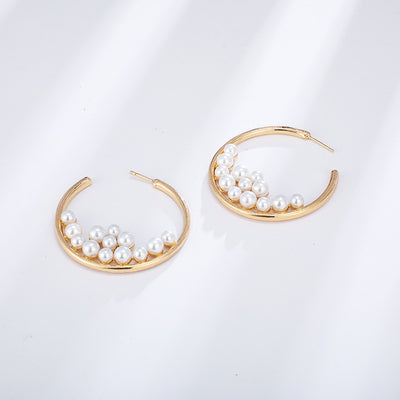 Earrings New Style Pearl Big Circle Earrings Trendy Fashion Exaggerated Pearl Earrings Women Factory Direct Sales