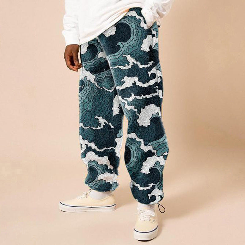 Trousers Loose Mid-waist Printed Fall   For Men