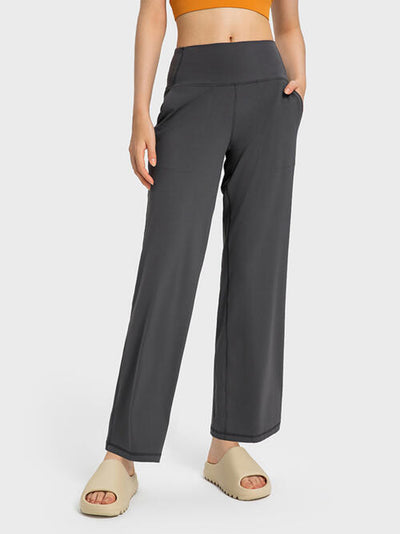 Wide Waistband Active Pants with Pockets