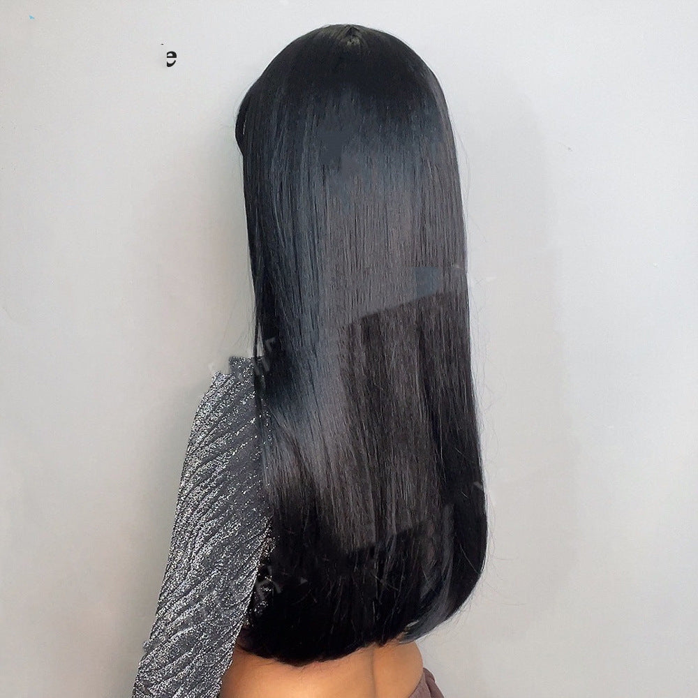 Black Long Straight Wig Female Black Straight Bangs Long Straight Hair Chemical Fiber