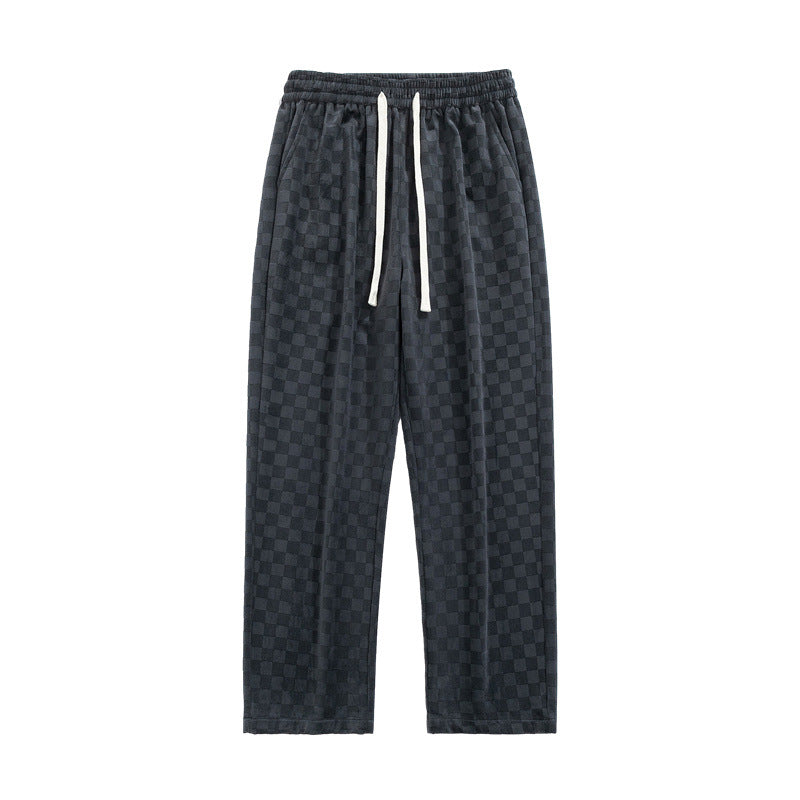 Corduroy Fashion Brand Loose Chessboard Plaid Straight Sweatpants