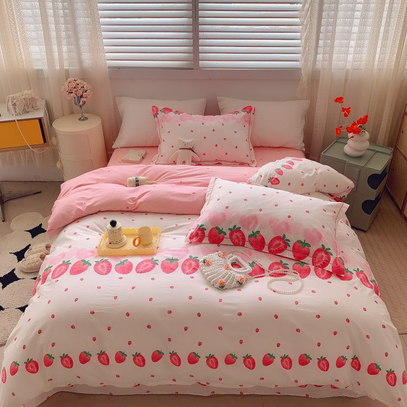 Home Fashion Simple Printing Cotton Bed Four-piece Set