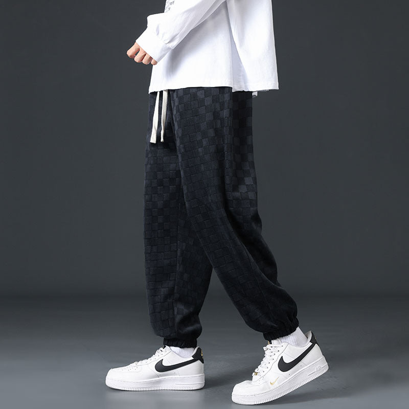 Corduroy Fashion Brand Loose Chessboard Plaid Straight Sweatpants