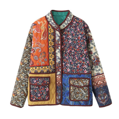 Printed Contrast Color Pocket Cotton-padded Coat