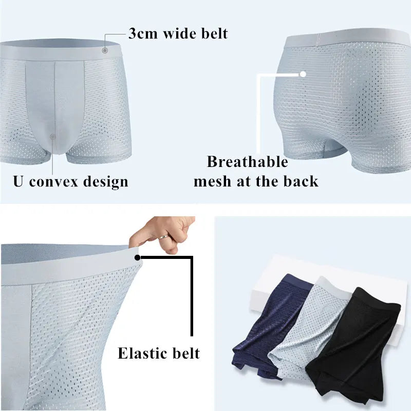 4pcs/Lot Underwear Men's Panties Boxers Shorts Male Underpants for Man Mesh Sexy Homme Bamboo Ice Silk Nylon Large Size 6XL 7XL