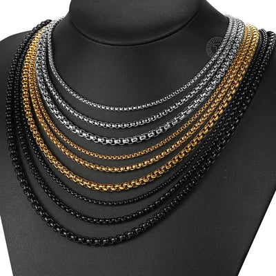 2mm 3mm 5mm Black Round Box Link Chain Necklace For Men Boy Stainless Steel Chain Necklace Wholesale Dropshipping Jewelry KNM118