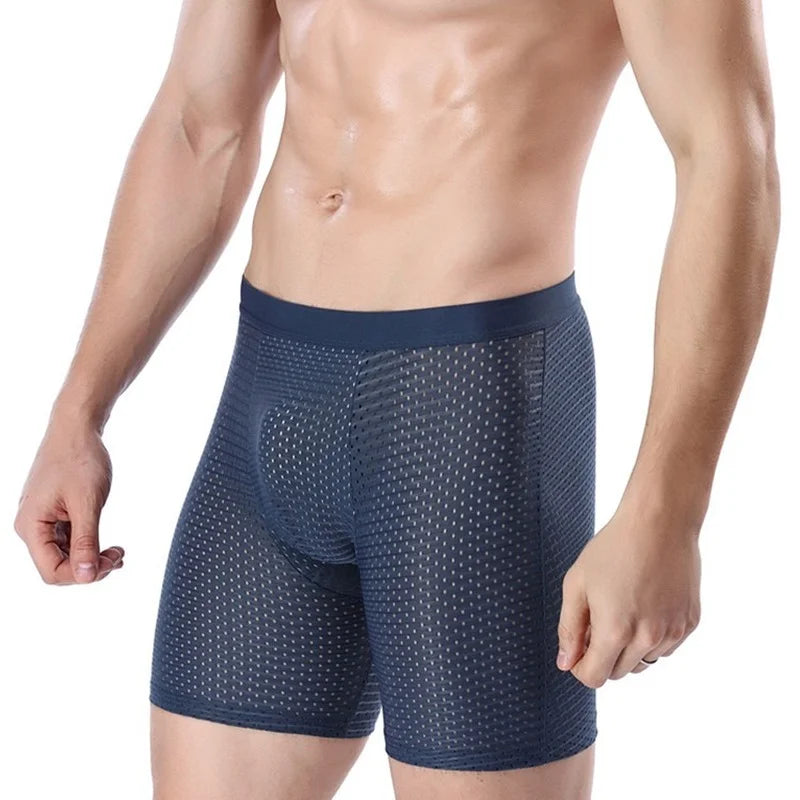 Mens shorts Ice Silk Cool Comfort Breathable underpants Mesh Long Leg Brief  Viscose Underwear for Men pants innerwear Gift