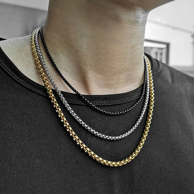 2mm 3mm 5mm Black Round Box Link Chain Necklace For Men Boy Stainless Steel Chain Necklace Wholesale Dropshipping Jewelry KNM118