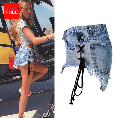 Vintage Snowflake Inelastic Women Denim Shorts With high Waist Straps Tassel Female Summer Shorts For Women's jeans