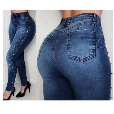 Womens Sexy Butt Jeans Ultra Stretchy Butt Lifting Bottom Up Denim Pants Columbia  Waisted Nail Drill Bead Decorated Y2k