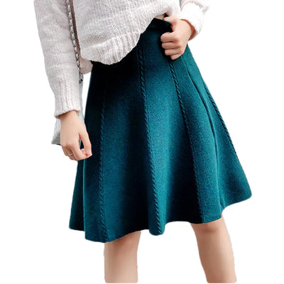 2023 Autumn Winter Knitted Skirt Women Midi High Waist A Line Knit Skirts One-pieces Seamles Pleated Elastic Thick Faldas