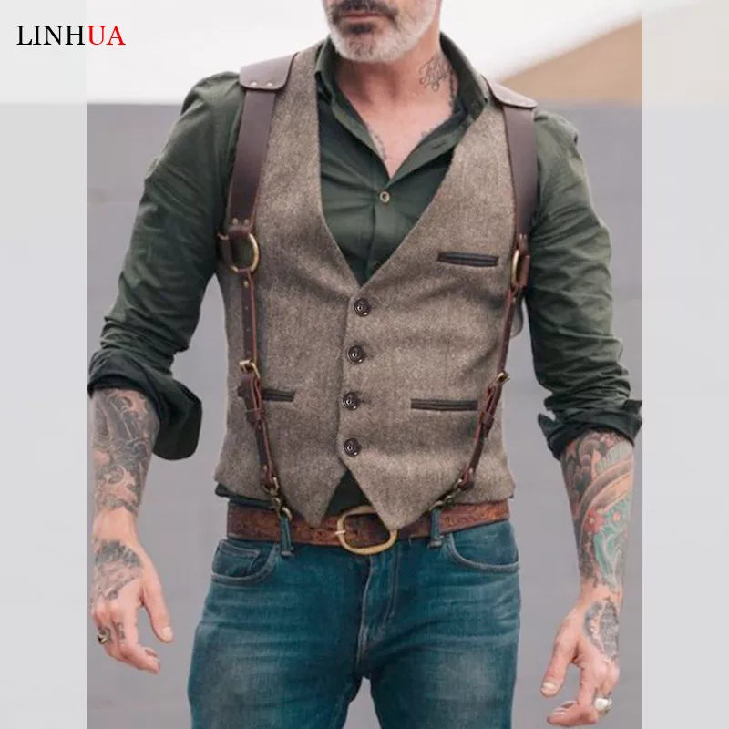 Sleeveless Men Vest Retro Waistcoat Men's Coats Man Coat Male Clothes Jackets Clothing Tactical Padded Mens Vests Golf