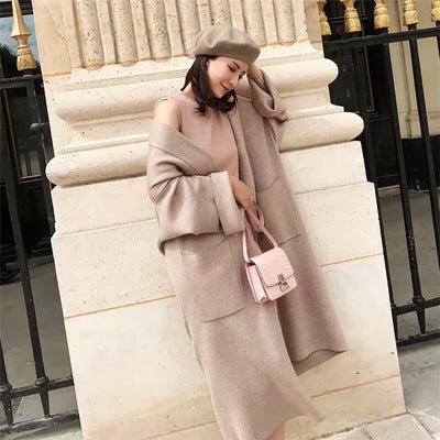 SMTHMA New 2022 Autumn Winter Women's Loose Sweaters Korean Chic Style Casual Long Cashmere Knitted Cardigans Coat