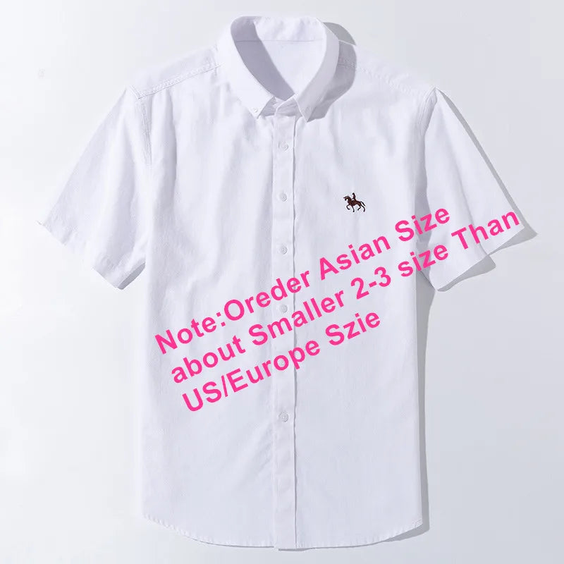 Summer Oxford Cotton Men Shirt Short Sleeve White social Shirt Casual Solid Formal Comfort Button-down Official work Dress shirt