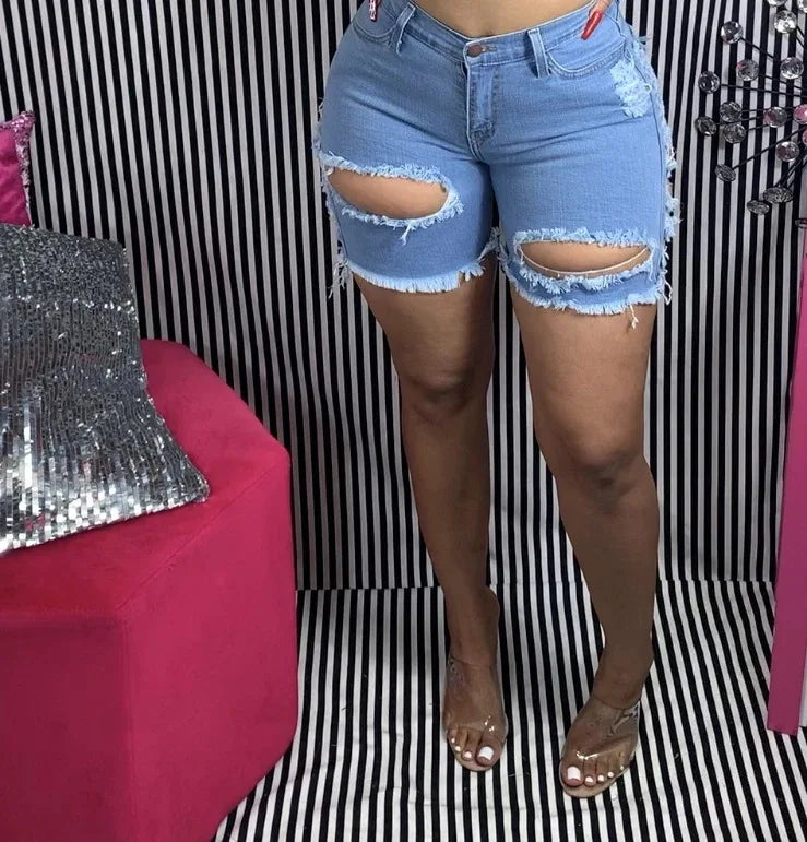 Hot Sale High Waist Ripped Denim Shorts For Women Fashion Sexy Stretch Shorts Jeans Trendy Skinny Shorts S-2XL drop shipping