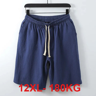 plus size 12XL 10XL 180KG Mens Shorts Summer Cotton Linen Shorts Casual Beach Shorts Breathable Drawstring High Elastic Waist