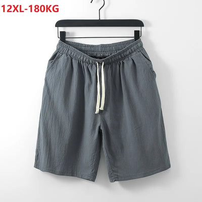 plus size 12XL 10XL 180KG Mens Shorts Summer Cotton Linen Shorts Casual Beach Shorts Breathable Drawstring High Elastic Waist