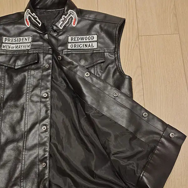 2020 New/ Sons Of Anarchy/ Embroidery Leather Rock Punk Vest Cosplay Costume Black Color Motorcycle Sleeveless Vest Jacket Men