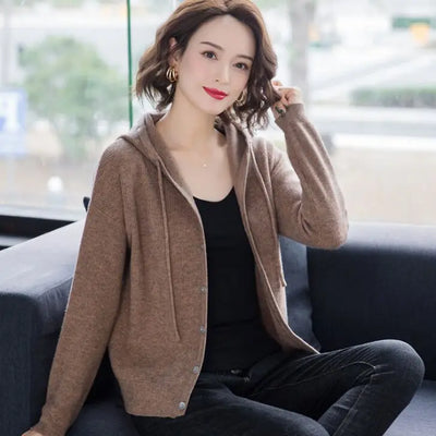 Women 2020 Spring Autumn Casual Hooded Thin Knitted Sweater Female Loose Cardigans Coat New Ladies Solid Outerwear  NS4637