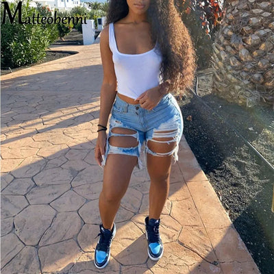 Hot Sale Ladies Summer Ripped Tassel Denim Shorts Fashion Internet Celebrity Shorts Jeans Casual Streetwear Shorts