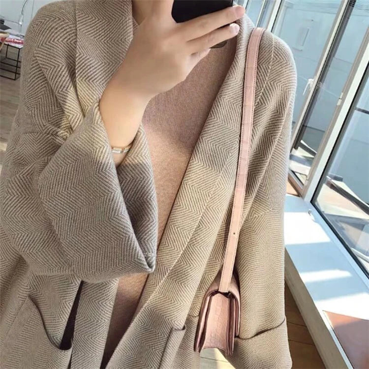 SMTHMA New 2022 Autumn Winter Women's Loose Sweaters Korean Chic Style Casual Long Cashmere Knitted Cardigans Coat