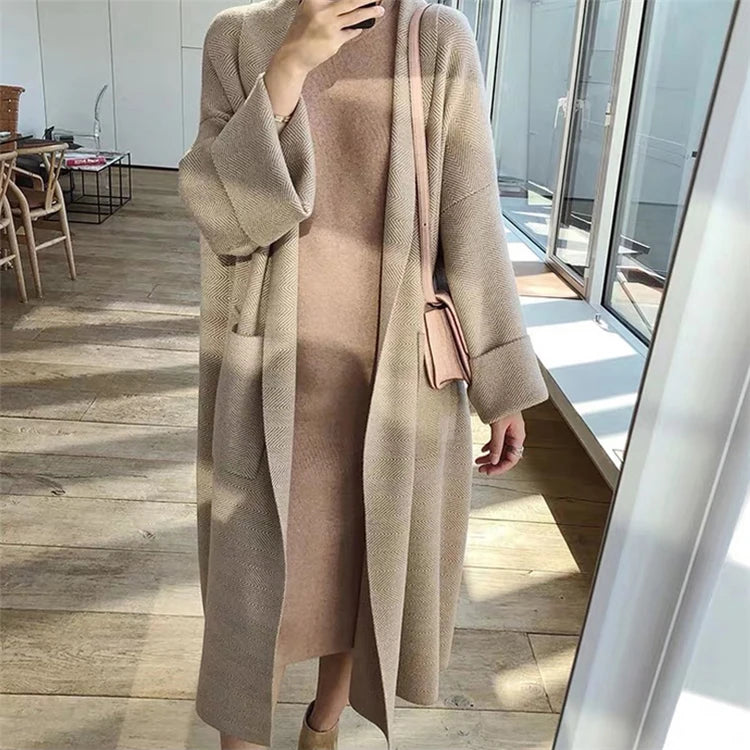 SMTHMA New 2022 Autumn Winter Women's Loose Sweaters Korean Chic Style Casual Long Cashmere Knitted Cardigans Coat