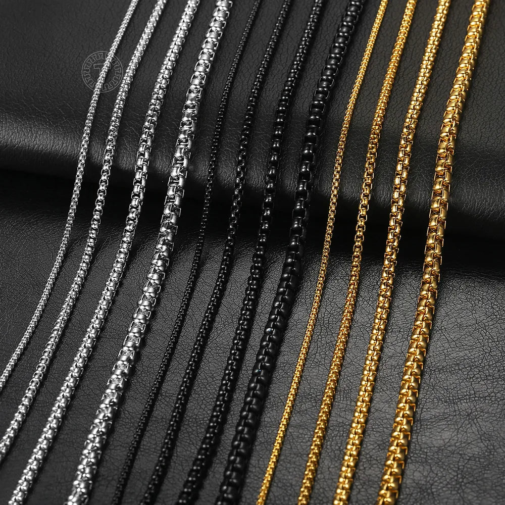 2mm 3mm 5mm Black Round Box Link Chain Necklace For Men Boy Stainless Steel Chain Necklace Wholesale Dropshipping Jewelry KNM118