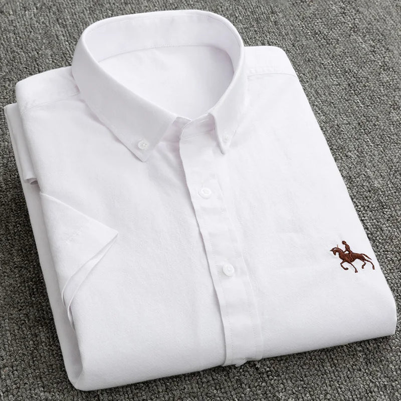 Summer Oxford Cotton Men Shirt Short Sleeve White social Shirt Casual Solid Formal Comfort Button-down Official work Dress shirt