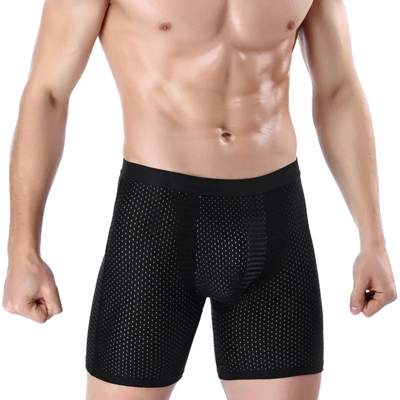 Mens shorts Ice Silk Cool Comfort Breathable underpants Mesh Long Leg Brief  Viscose Underwear for Men pants innerwear Gift