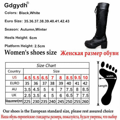 Gdgydh Large Size 43 Lace Up Knee High Boots Women Autumn Soft Leather Fashion White Square Heel Woman Shoes Winter Hot Sale