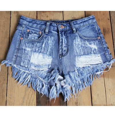 catonATOZ 1993 Women's  Fashion Brand Vintage Tassel Rivet Ripped High Waisted Short Jeans Punk Sexy Hot Woman Denim Shorts