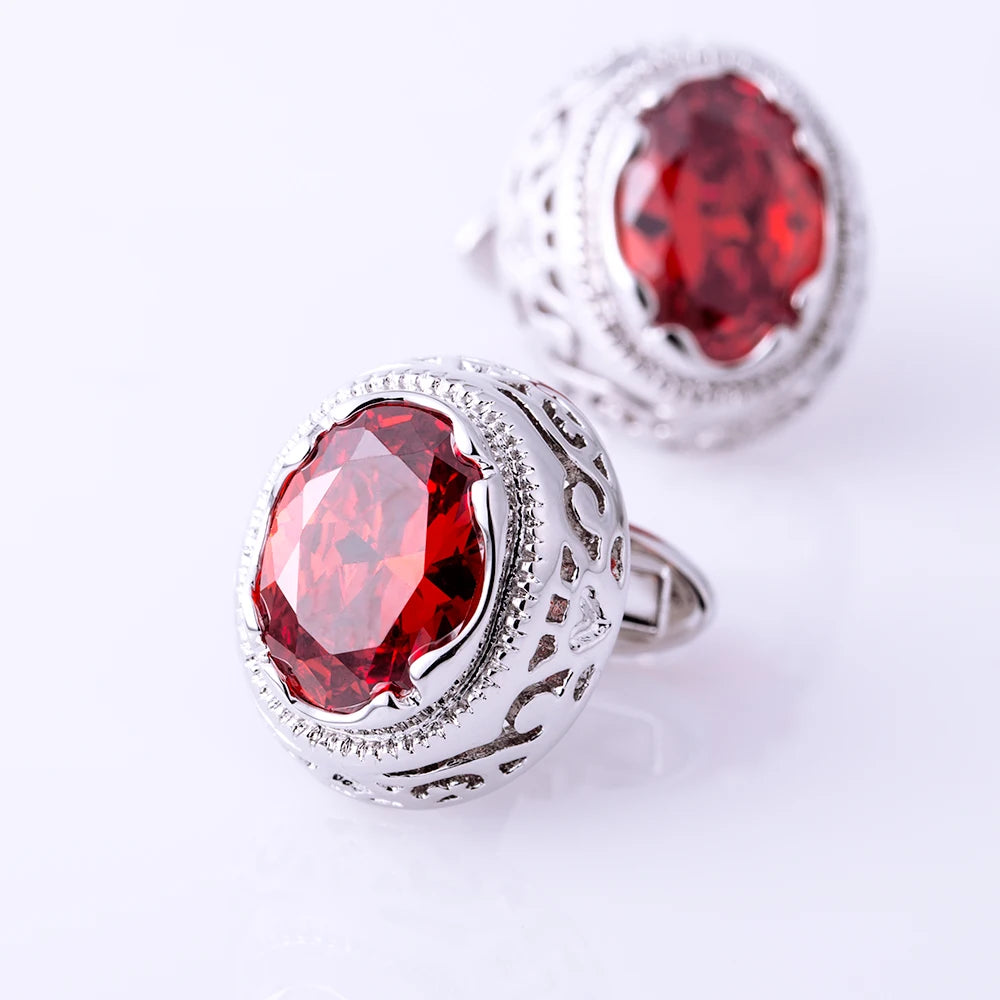 KFLK jewelry french shirt cufflink for men designer Brand Red Crystal Cuff link Button High Quality Luxury Wedding guests