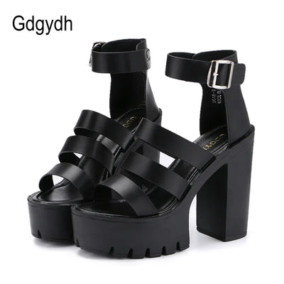 Gdgydh  Summer Shoes Women White Open Toe Button Belt Thick Heel Wedges Platform Shoes Fashionable Heeled Sandals Ankle Strap