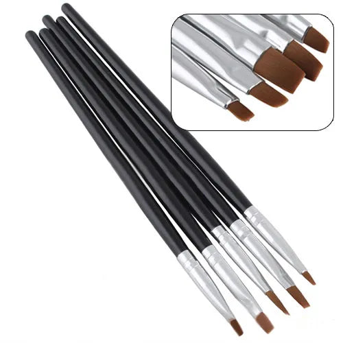 5PC Nail Art Tool Set Acrylic UV Gel Salon Pen Flat Brush Kit Dotting Tool For Decorations Beauty Tools Nail Polish Brushes 2020