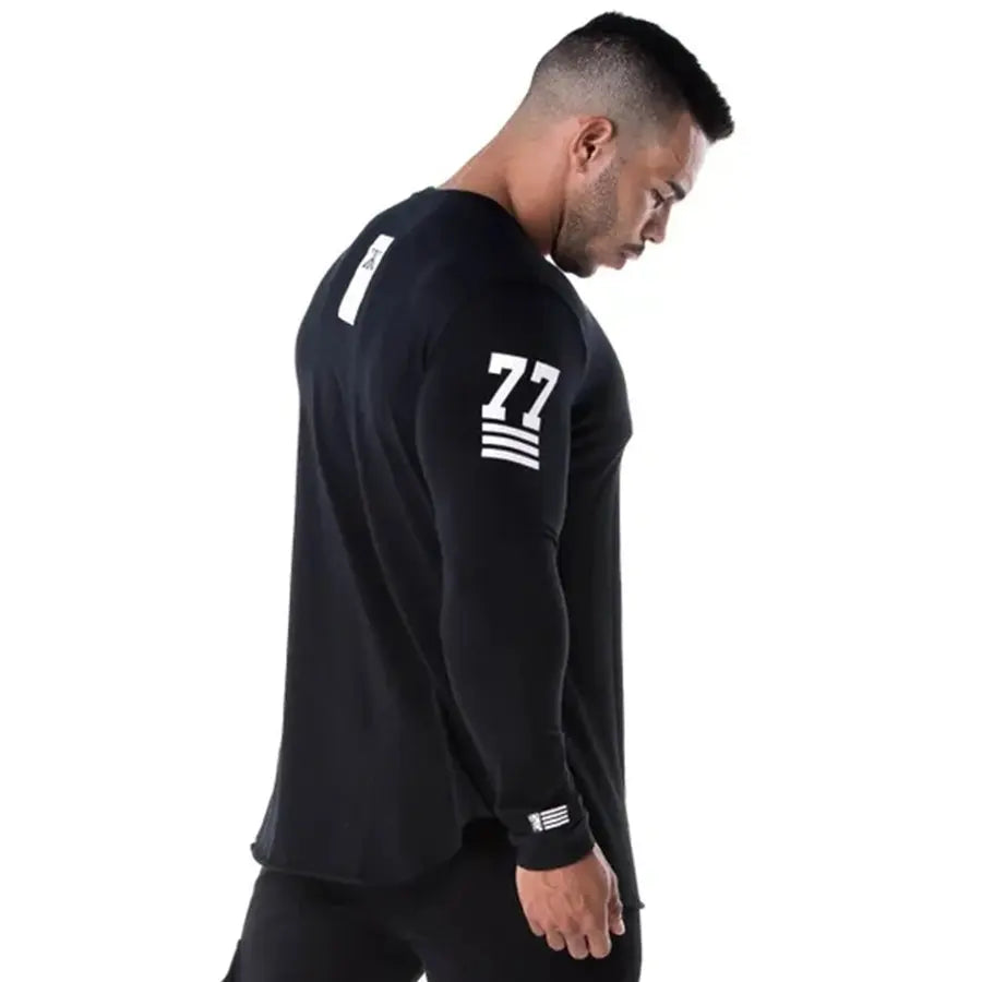 Men Skinny Long Sleeve Shirt Spring Casual Fashion Print T-Shirt Male Gym Fitness Black Tee Tops Quick Dry Bodybuilding Clothing