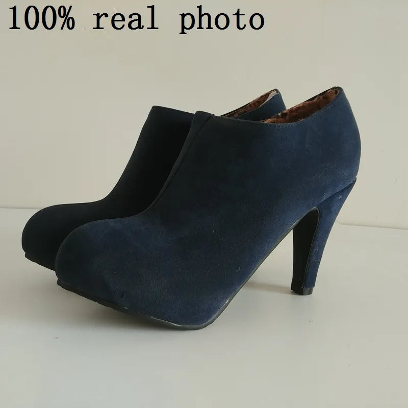 REAVE CAT Big size 32-45 Faux suede Women ankle boots Autumn Spring shoes 10cm heel Zipper Black Apricot Blue Designer QL4259