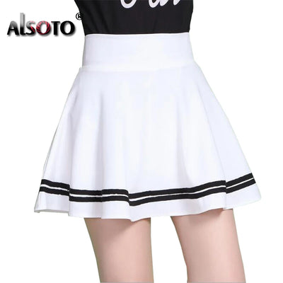 Fashion Summer Style Women Skirt Solid Color Sexy High Waist Midi Pleated Skirts Black School Korean Version Mini A-line Saia