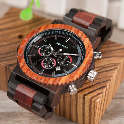 51mm Big Size Men Watch BOBO BIRD relogio masculino Wooden Quartz Top Luxury Watches for Dad Gift reloj mujer Accept Logo