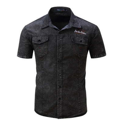 2021 New Brand Men Shirt Short Sleeve Denim Shirt  Mens Casual Dress Male Jean Shirts High Quality 100% Cotton