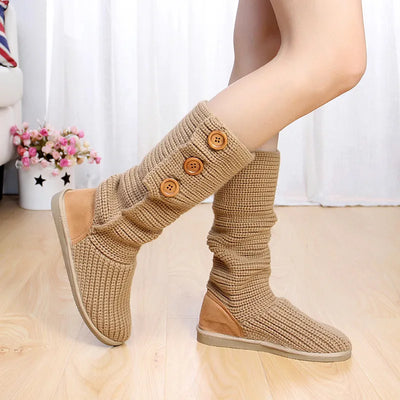 Spring Autumn Winter New Women Flats Fashion Warm Woolen Yarn Mid Half Boots Knitting Wool Yarn Snow Boots Size 35-39 SXQ0905