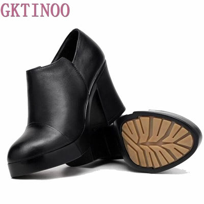 2023 women's spring and autumn shoes thick high heels fashion women genuine leather shoes first layer of cowhide platform pumps