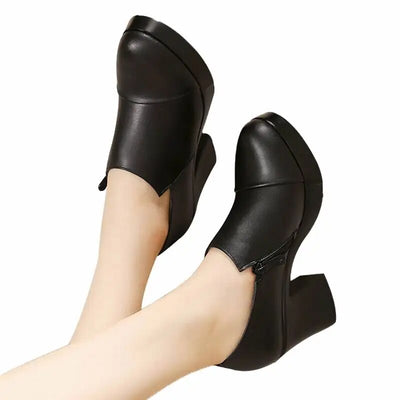 2023 women's spring and autumn shoes thick high heels fashion women genuine leather shoes first layer of cowhide platform pumps