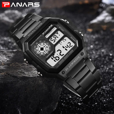 PANARS Business Men Watches Waterproof Watch Stainless Steel Digital Wristwatch Clock Relogio Masculino Erkek Kol Saati