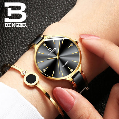 Zegarek damski Switzerland BINGER Fashion Women Watch Luxury Brand Bracelets Ceramic Watch band Sapphire Waterproof Montre femme