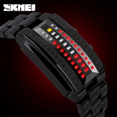 Luxury Men's Wristwatch Waterproof Men Fashion Stainless Steel Red Binary Luminous LED Electronic Display Sport Watches SKMEI