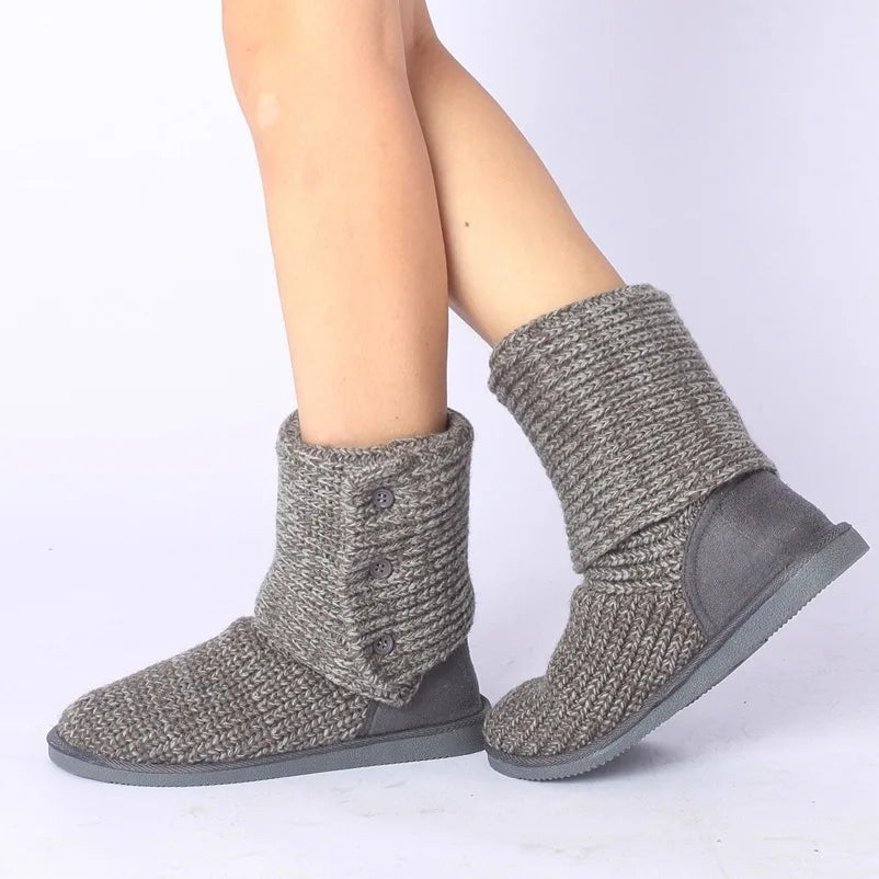 Spring Autumn Winter New Women Flats Fashion Warm Woolen Yarn Mid Half Boots Knitting Wool Yarn Snow Boots Size 35-39 SXQ0905